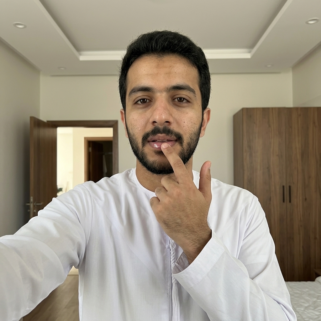 يدلّك الكريم على شفايفه بلطف